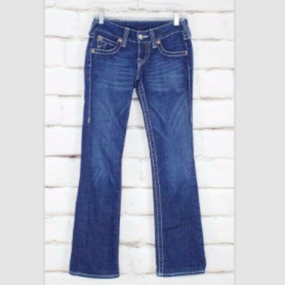 True Religion Denim - True Religion Blue Dark Wash Low Rise Boot Leg Cotton Blend Jeans Size 24